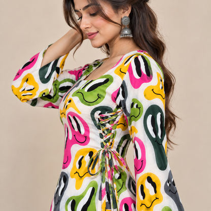Pop Art Faces- Side Corset Kurti