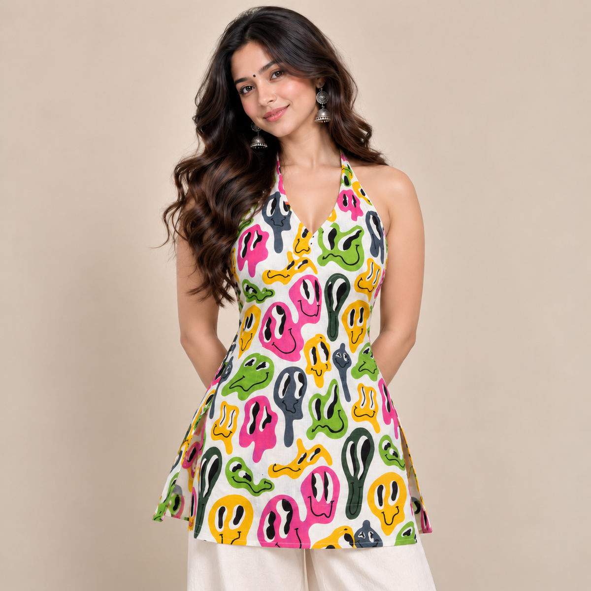 Pop Art Faces- Halter Neck Kurti