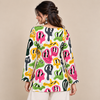 Pop Art Faces- Square Neck Kurti