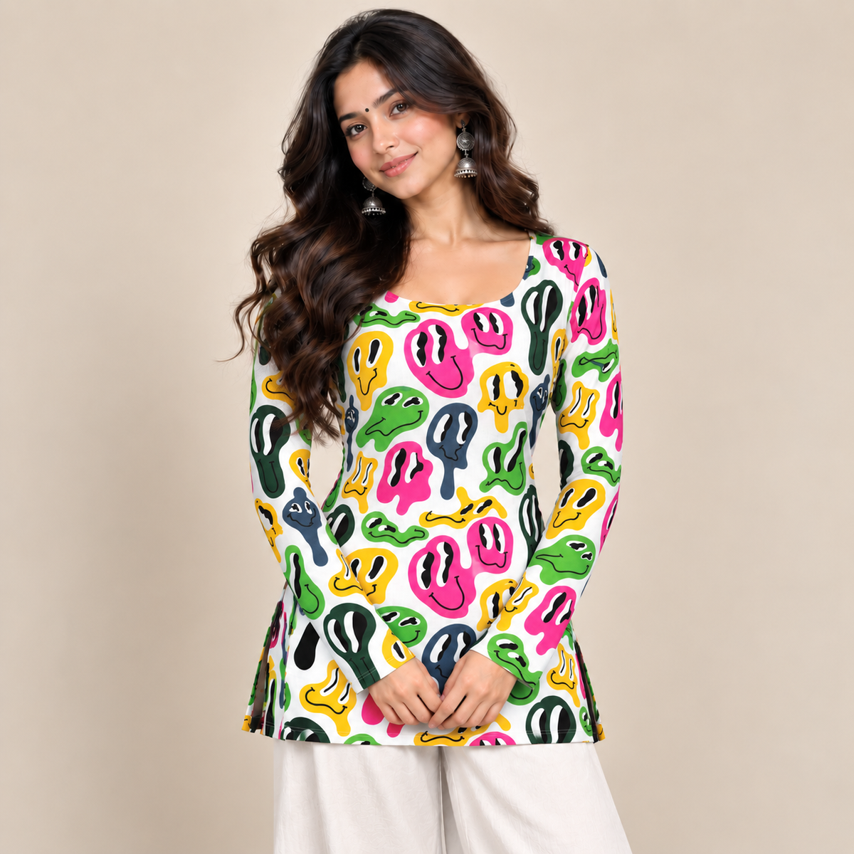Pop Art Faces- Boat Neck Kurti