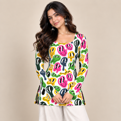 Pop Art Faces- Boat Neck Kurti