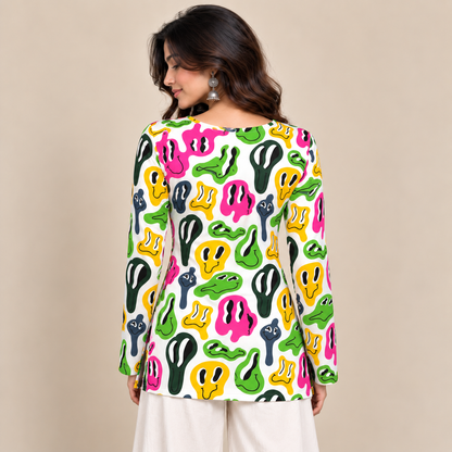Pop Art Faces- Boat Neck Kurti