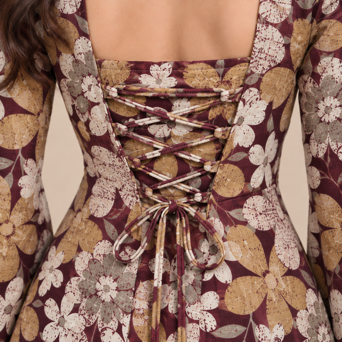 Burgundy Floral- Corset Back Kurti