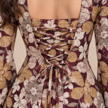 Burgundy Floral- Corset Back Kurti