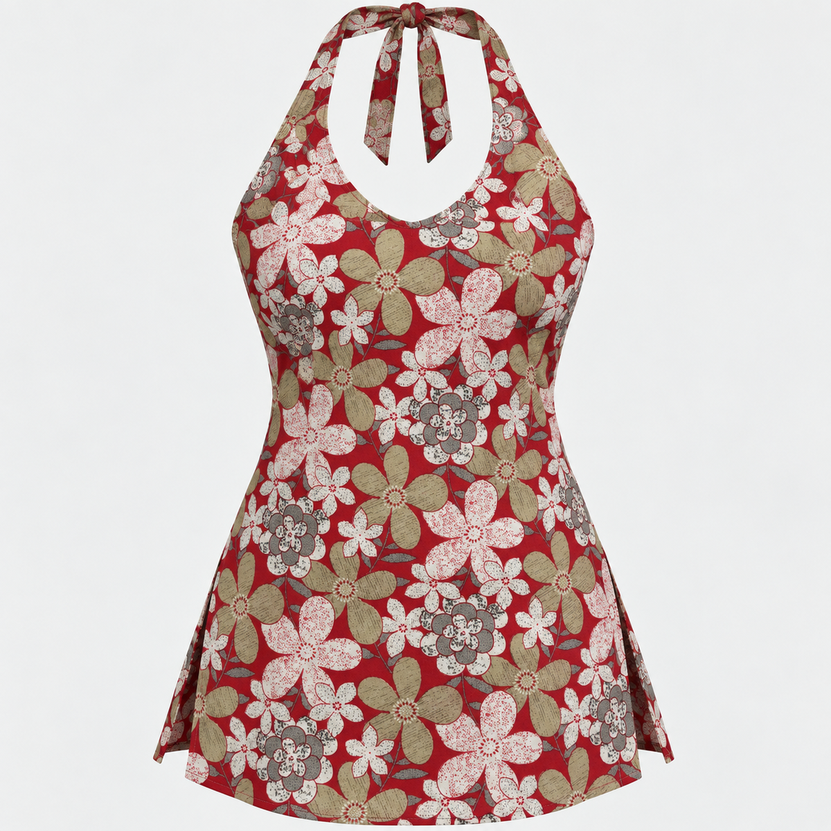 Floral Red- Halter Neck Kurti