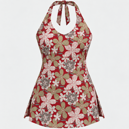 Floral Red- Halter Neck Kurti