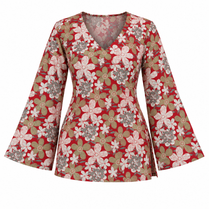 Floral Red- Bell Sleeve Kurti