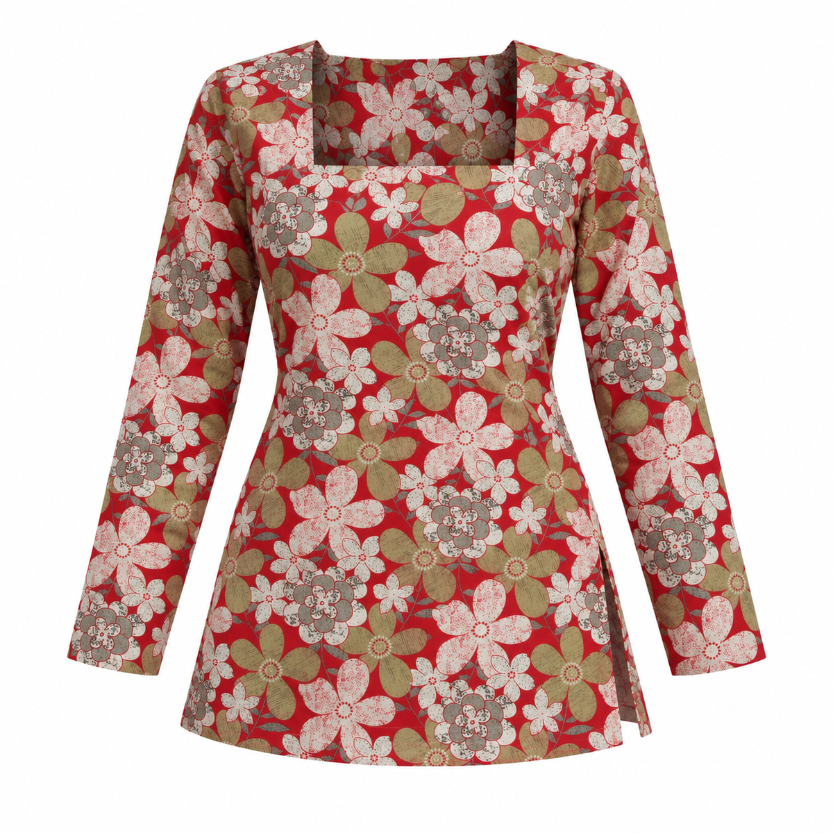 Floral Red- Square Neck Kurti