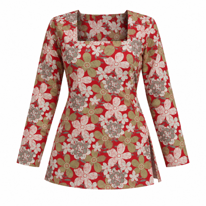 Floral Red- Square Neck Kurti