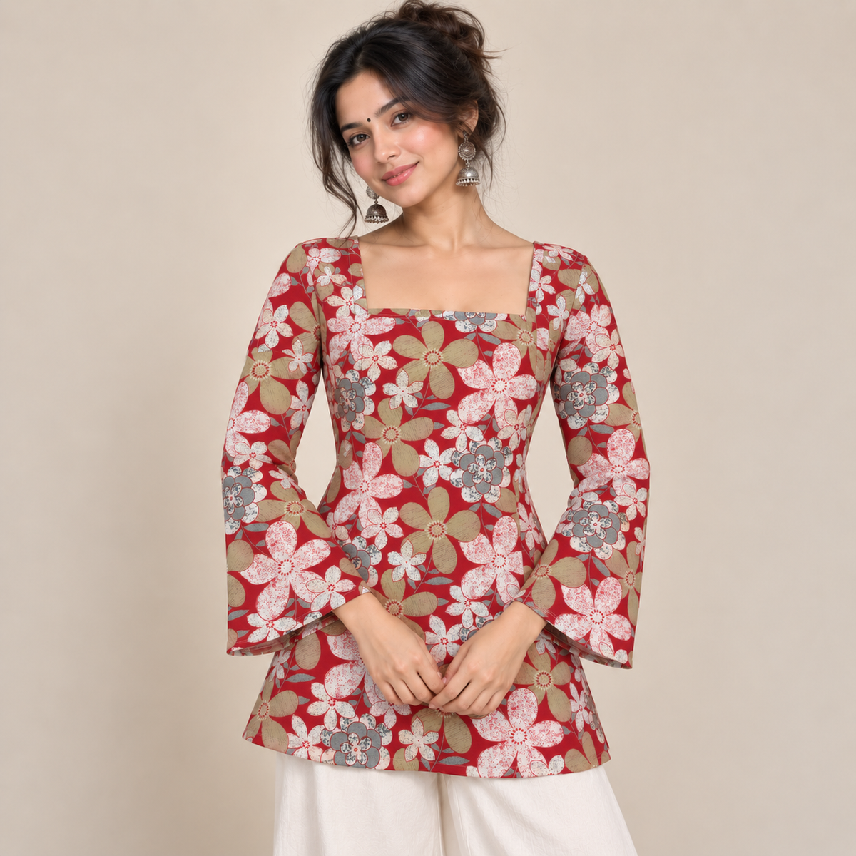 Floral Red- Corset Back Kurti