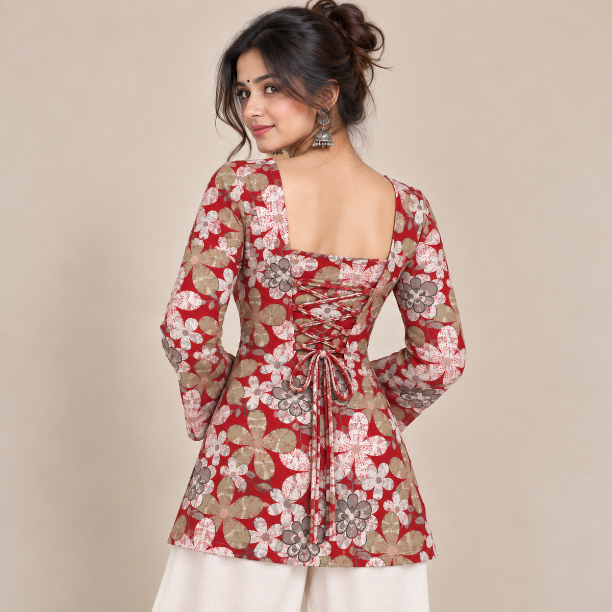 Floral Red- Corset Back Kurti
