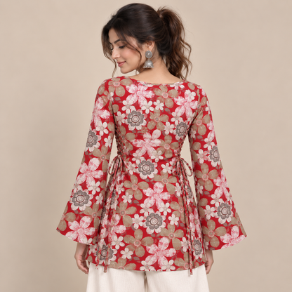 Floral Red- Side Corset Kurti