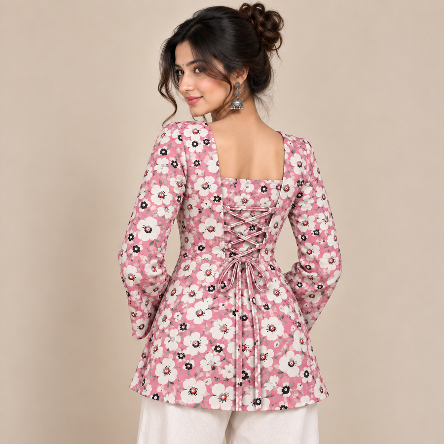 Blush Pink Floral- Corset Back Kurti