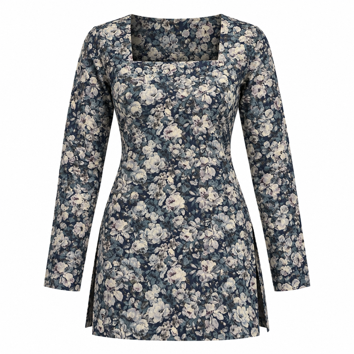 Floral Navy- Square Neck Kurti