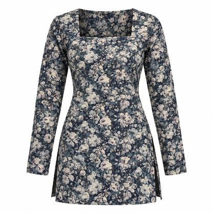 Floral Navy- Square Neck Kurti