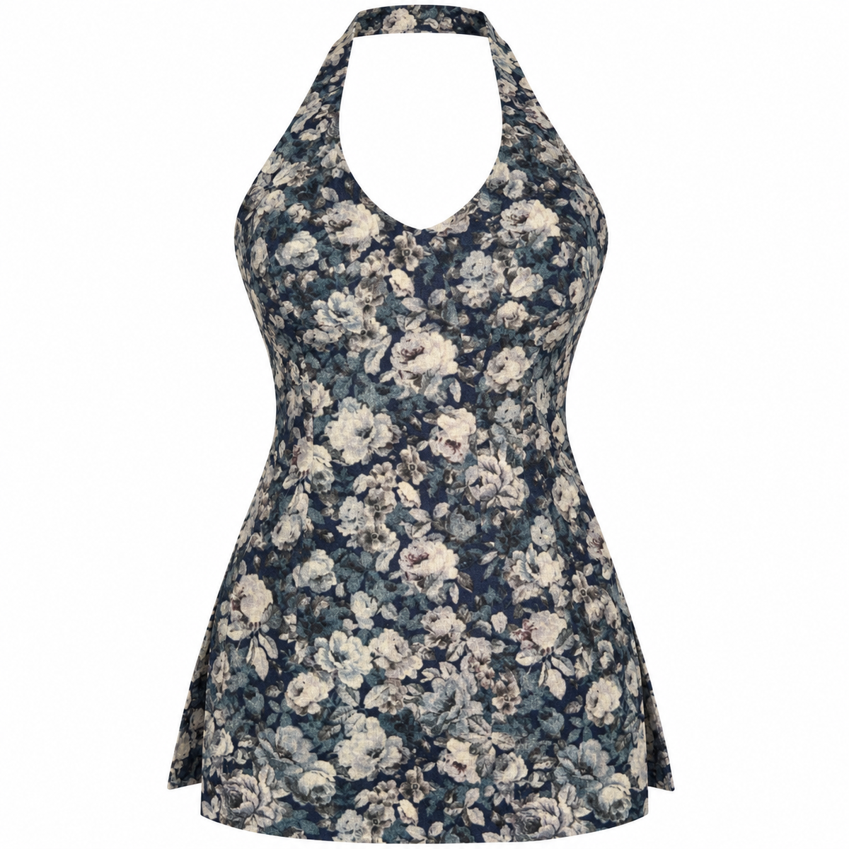 Floral Navy- Halter Neck Kurti