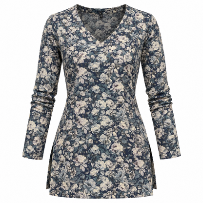 Floral Navy- Straight Sleeve Kurti