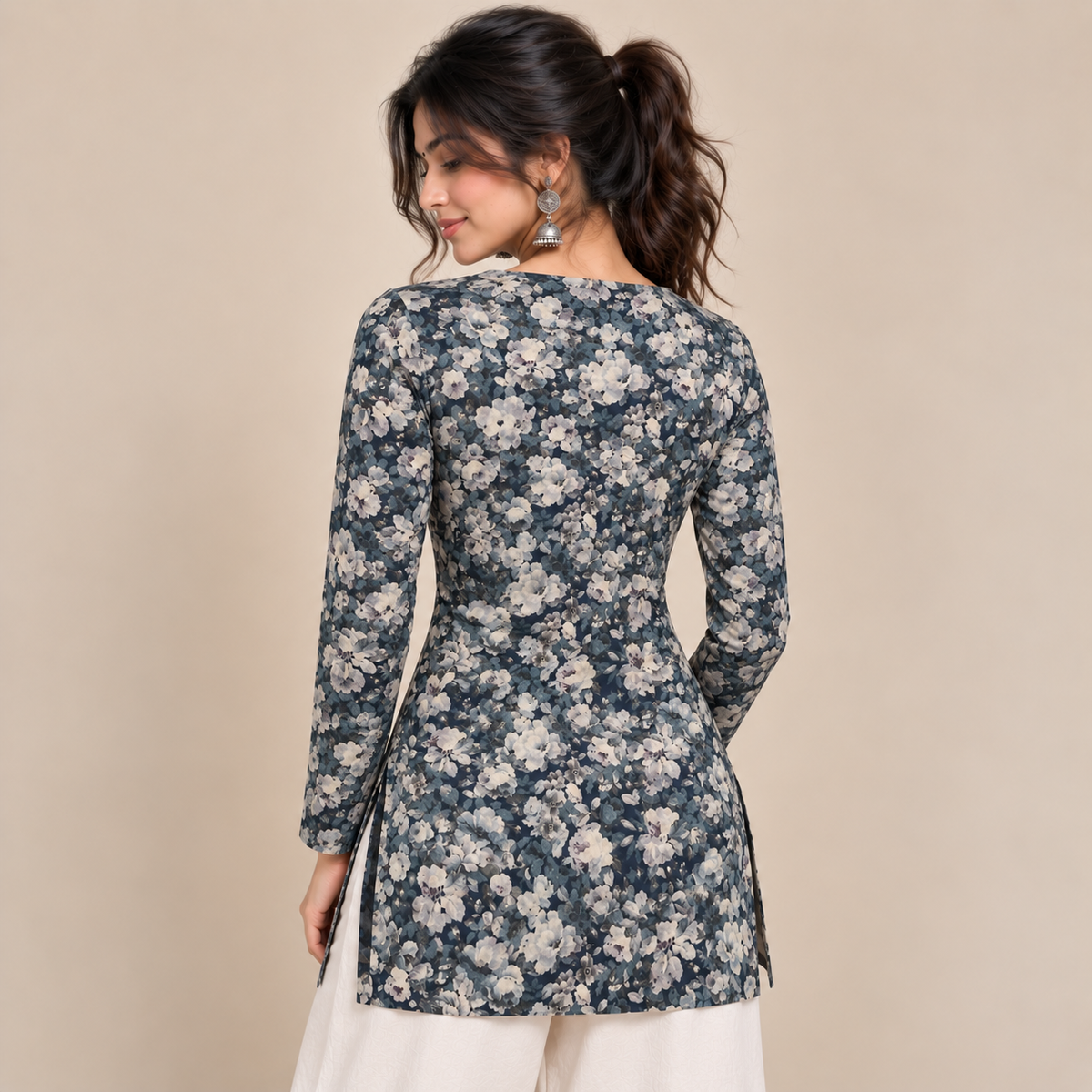 Floral Navy- Square Neck Kurti