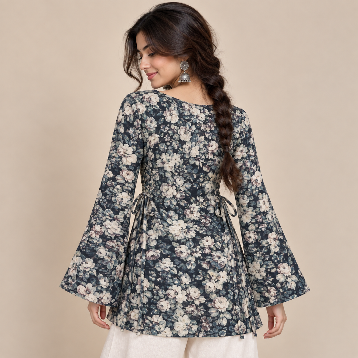 Floral Navy- Side Corset Kurti