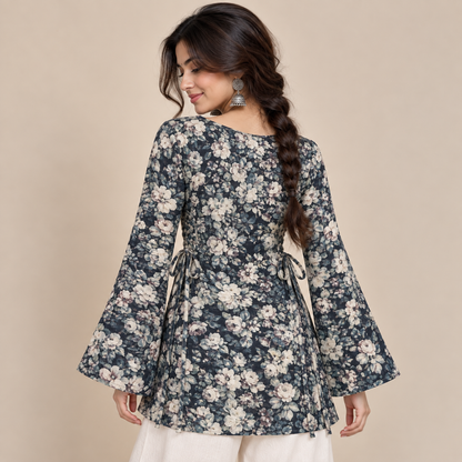 Floral Navy- Side Corset Kurti