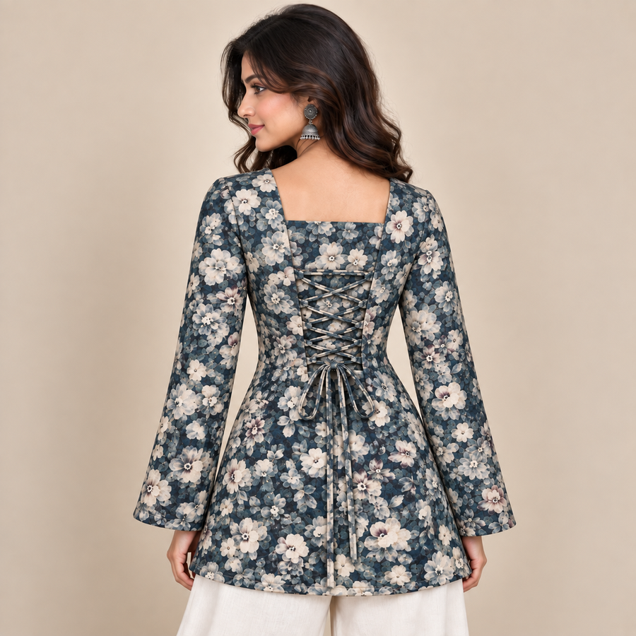Floral Navy- Corset Back Kurti