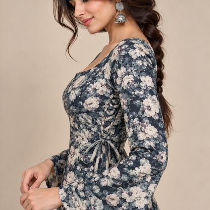 Floral Navy- Side Corset Kurti