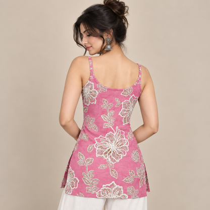 Rose Petal Floral- Sleeveless Kurti