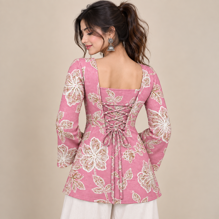 Rose Petal Floral- Corset Back Kurti