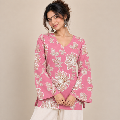 Rose Petal Floral- Bell Sleeve Kurti