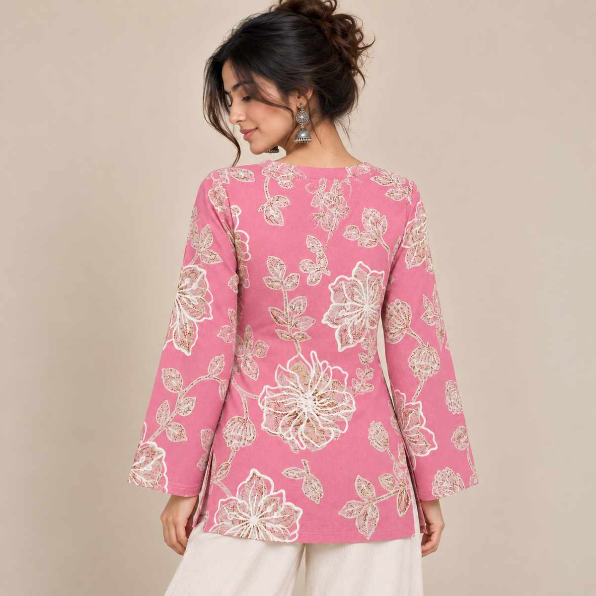 Rose Petal Floral- Bell Sleeve Kurti