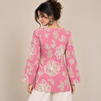 Rose Petal Floral- Bell Sleeve Kurti