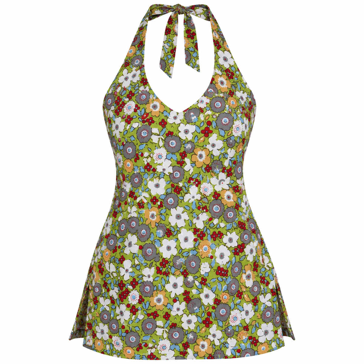 Olive Floral- Halter Neck Kurti