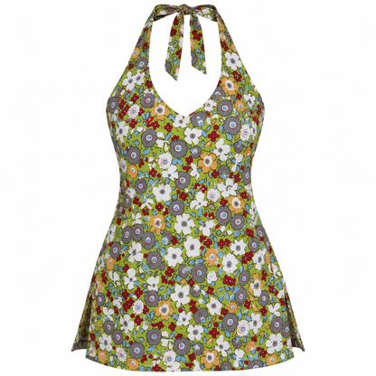 Olive Floral- Halter Neck Kurti