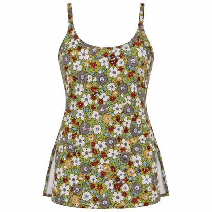 Olive Floral- Sleeveless Kurti