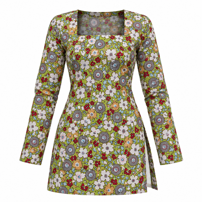 Olive Floral- Square Neck Kurti