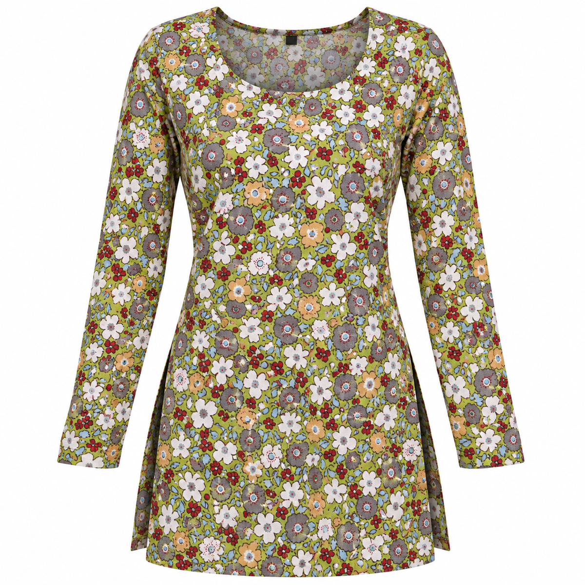 Olive Floral- Boat Neck Kurti