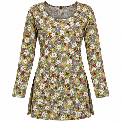 Olive Floral- Boat Neck Kurti
