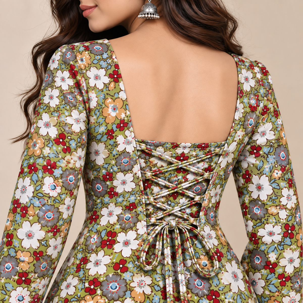 Olive Floral- Corset Back Kurti