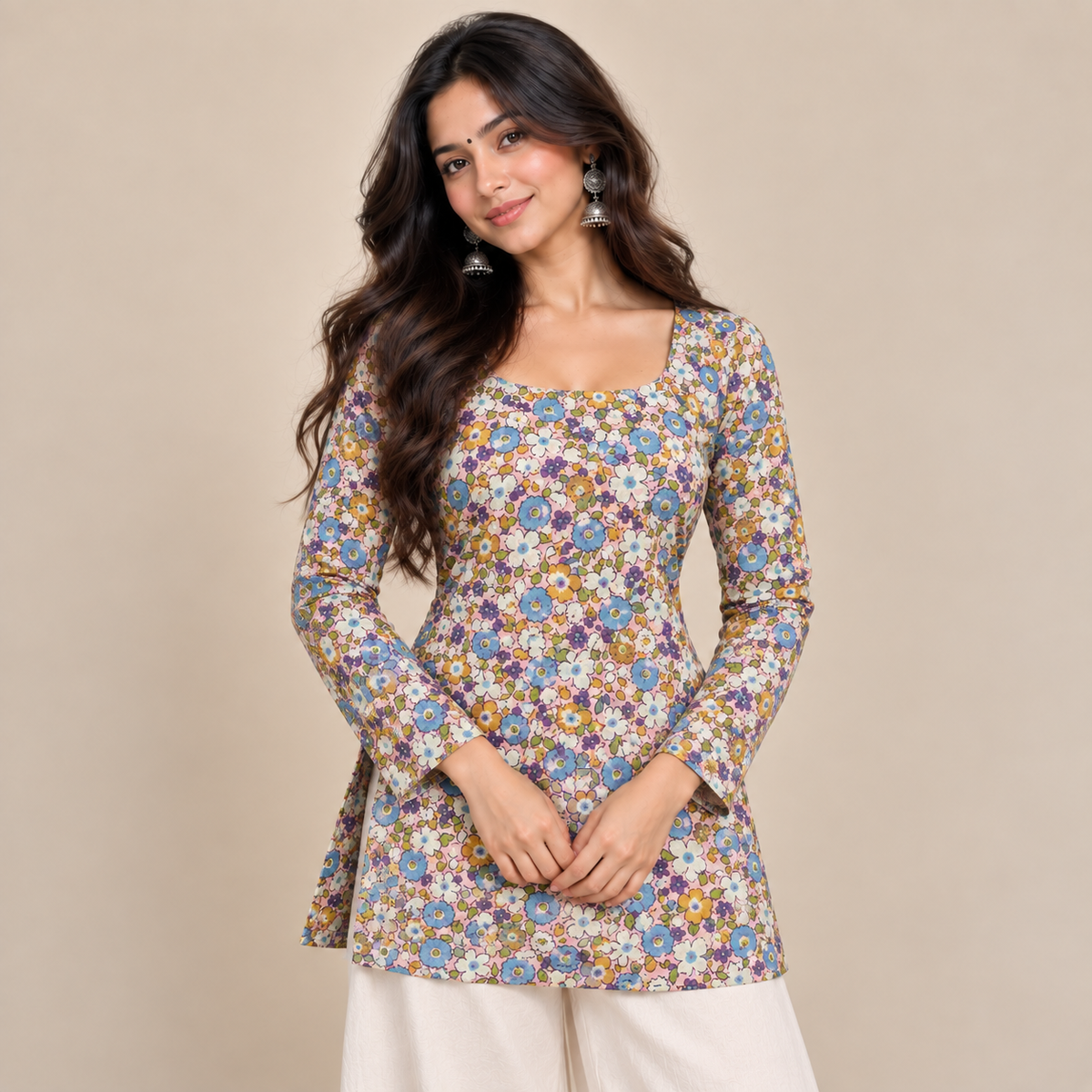 Spring Bloom- Boat Neck Kurti