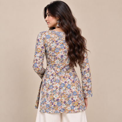 Spring Bloom- Boat Neck Kurti