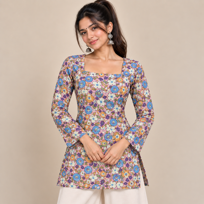 Spring Bloom- Square Neck Kurti