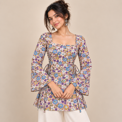 Spring Bloom- Side Corset Kurti