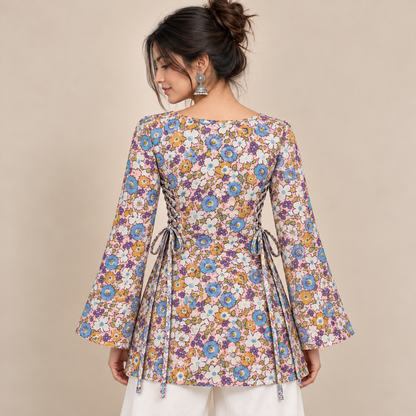 Spring Bloom- Side Corset Kurti