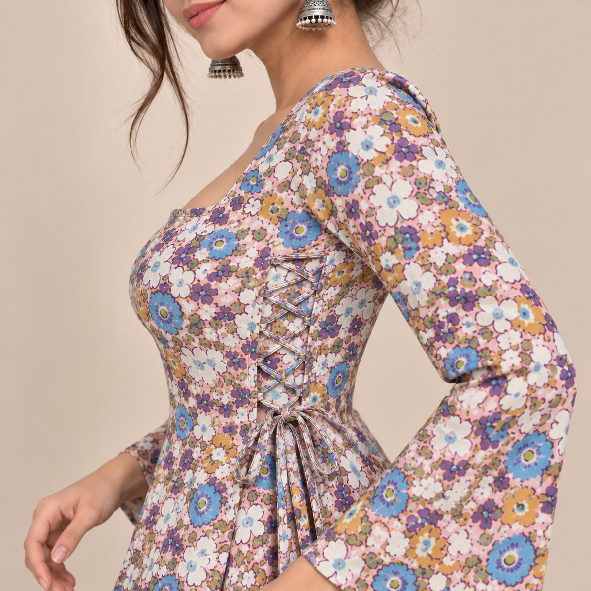 Spring Bloom- Side Corset Kurti