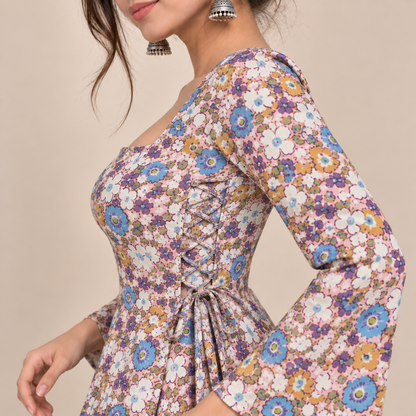 Spring Bloom- Side Corset Kurti