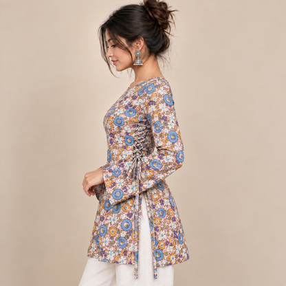 Spring Bloom- Side Corset Kurti