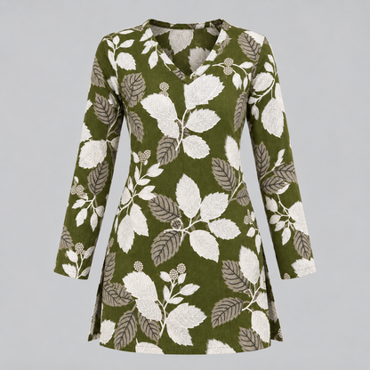 Botanical Leaf Print- Straight Sleeve Kurti