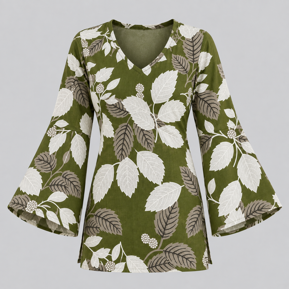 Botanical Leaf Print- Bell Sleeve Kurti