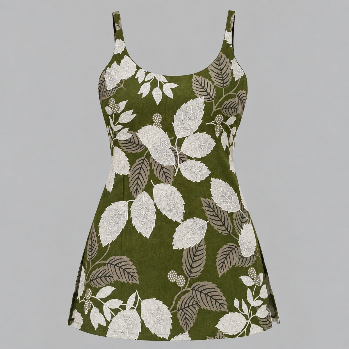 Botanical Leaf Print- Sleeveless Kurti