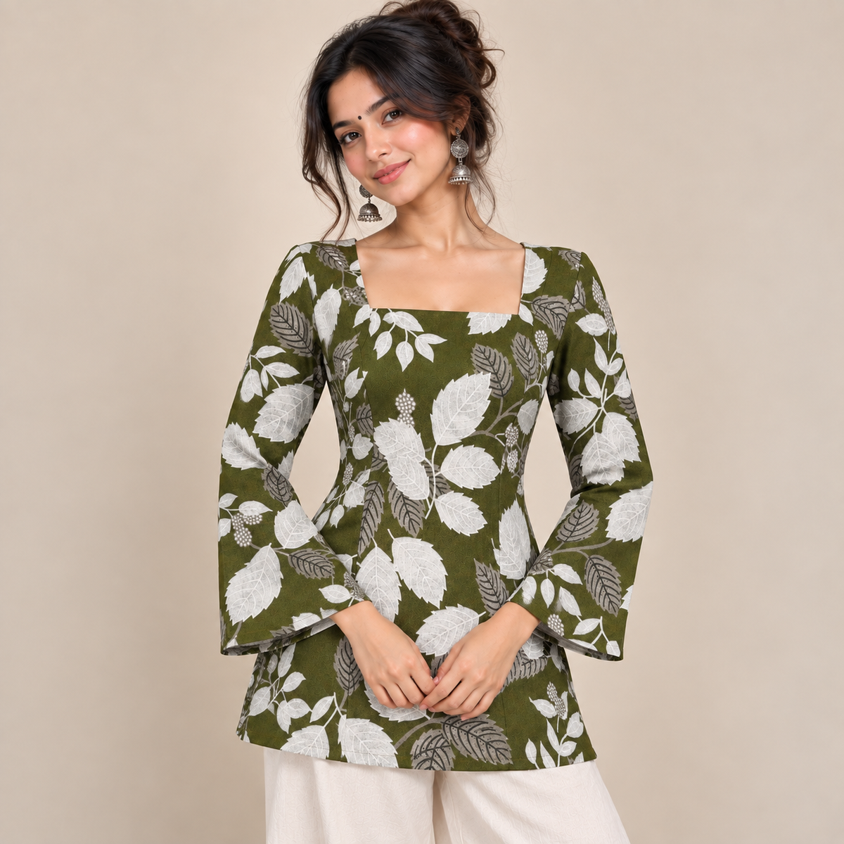 Botanical Leaf Print- Corset Back Kurti